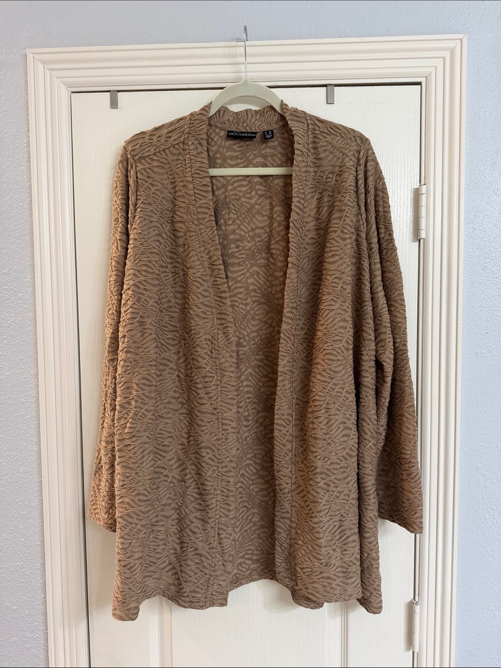 Susan Graver Taupe Open-Front Textured Cardigan